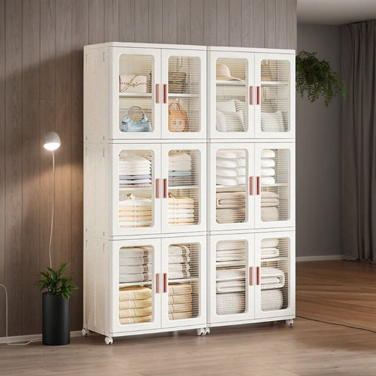 🧺 2/3-Piece Modern White Plastic Storage Cabinet – Glass Doors, Multi-Purpose & Mobile Organizer!